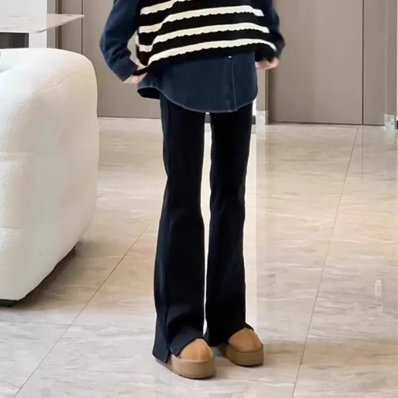 梨形身材大码高腰黑色微喇叭牛仔裤女2025秋季胖mm显瘦遮胯马蹄裤