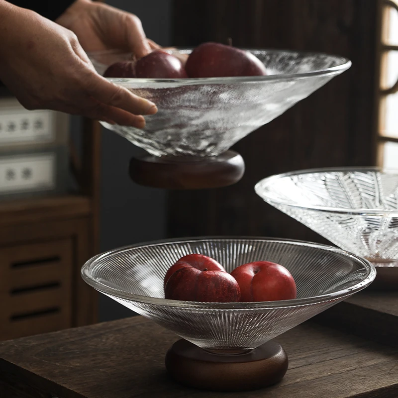 高级感新中式高脚玻璃水果盘家用客厅茶几摆件干果盒糖果坚果盘