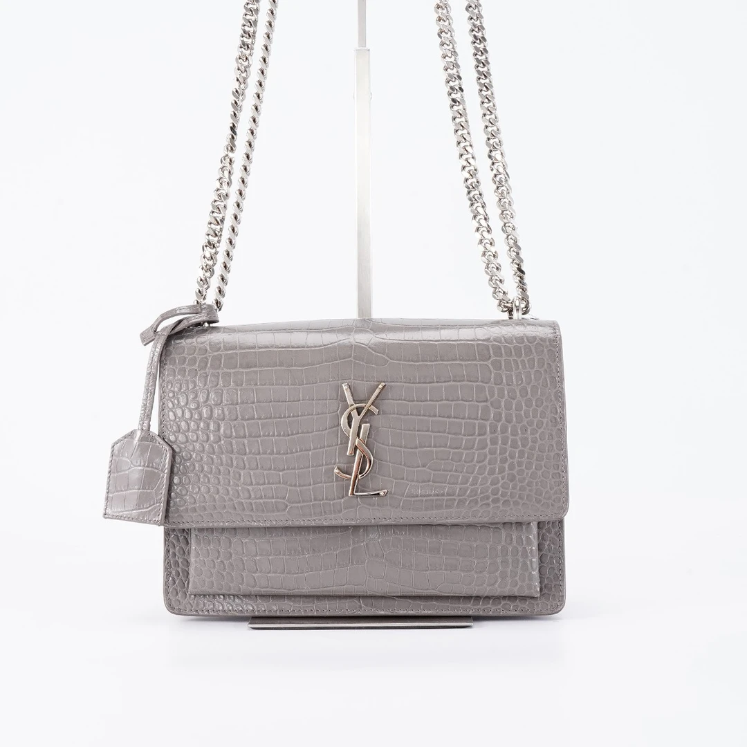 99新 YSL/圣罗兰 日落包中号鳄鱼纹亮面/BG22016696/98新