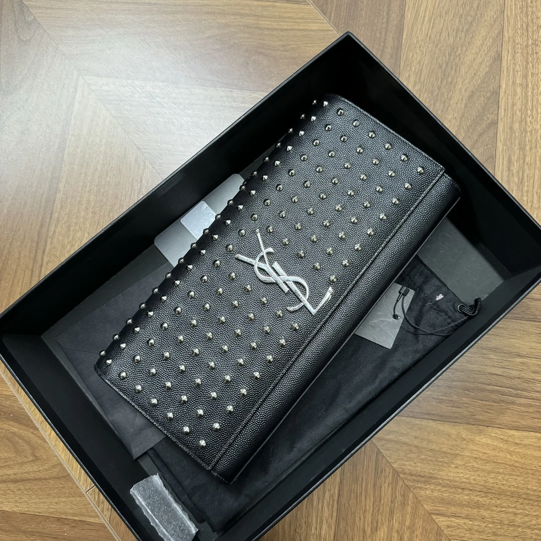 95新 YSL/圣罗兰 【桔夕佳佳】B19/铆钉长款钱包