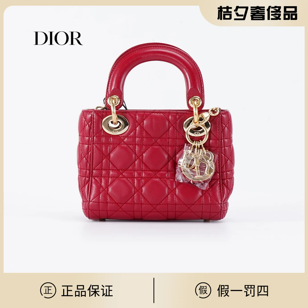 95新 DIOR/迪奥 【桔夕白菜】戴妃三格 红色/BG22001761