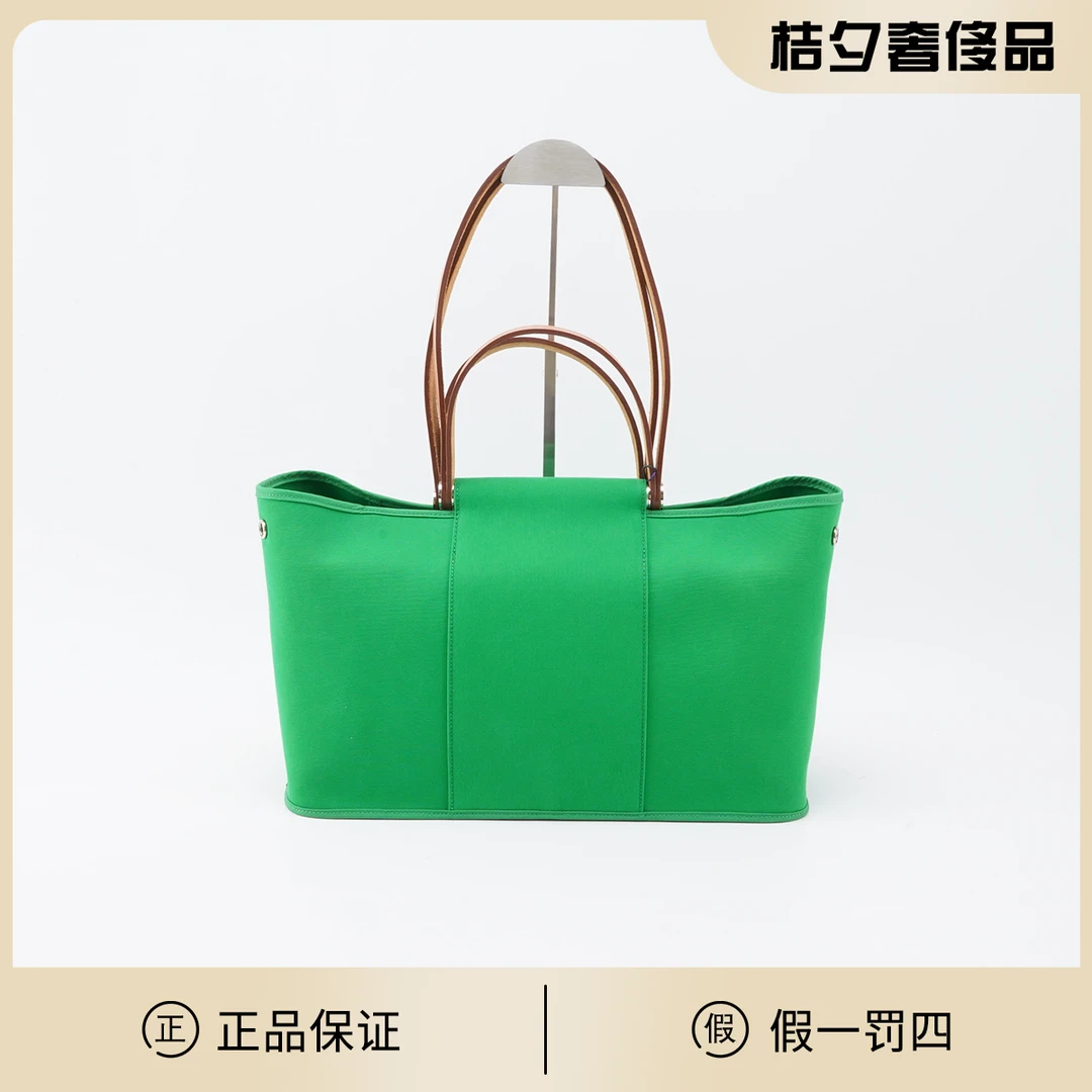 95新 Hermes/爱马仕 【桔夕静文】 cabag 草绿色 帆布拼牛皮 单肩包