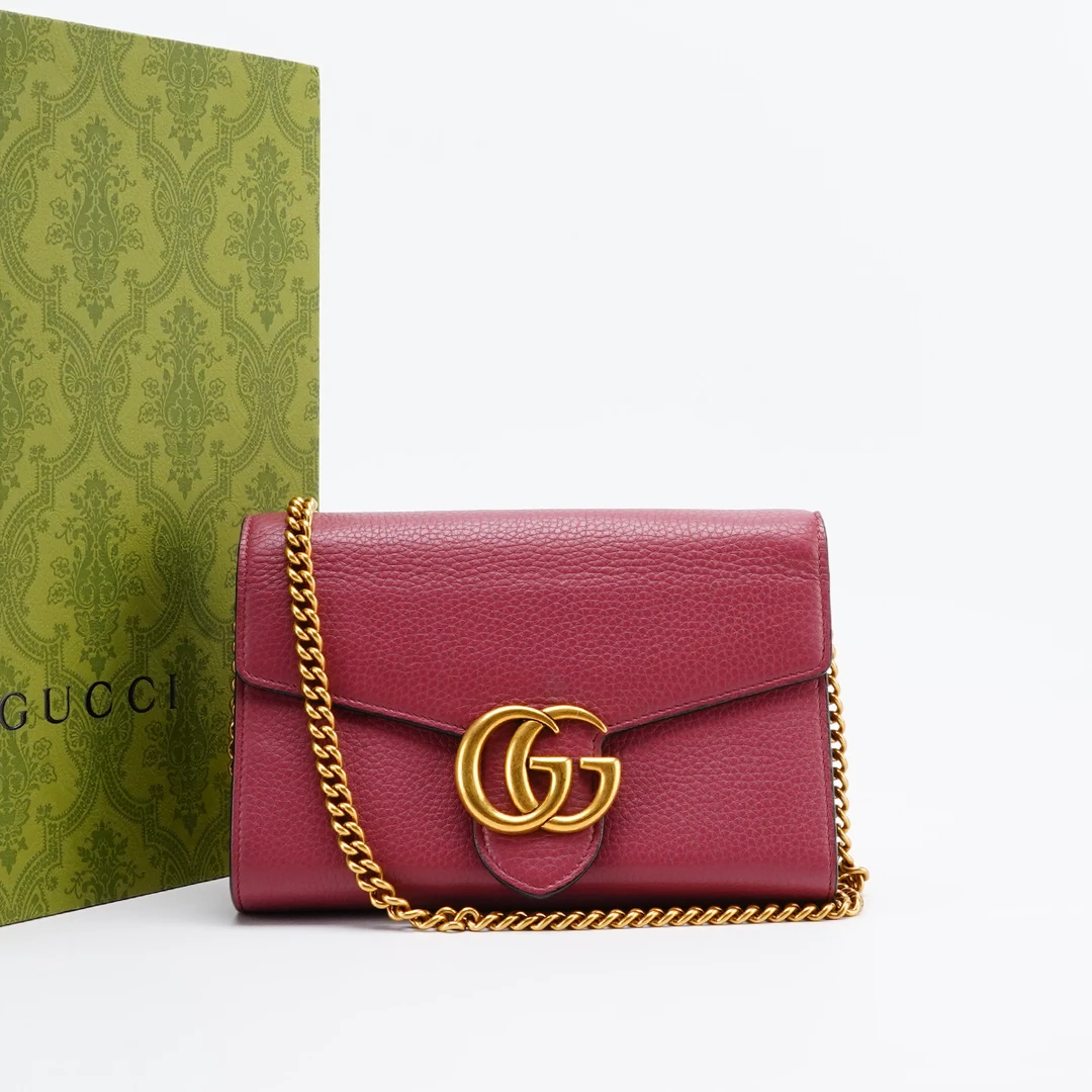 95新 GUCCI/古驰 马蒙woc荔枝纹 豆沙色/BG22013068