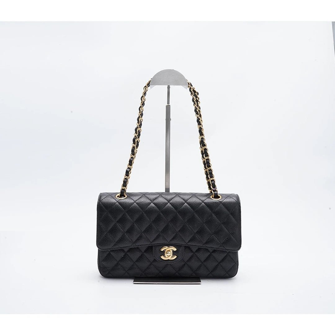 95新 Chanel/香奈儿 cf 双盖红盖 黑金中号 链条包/BG22000738