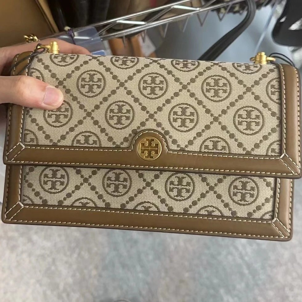99新 Tory Burch/汤丽柏琦 【桔夕李漂亮】B12 TB单肩包老花棕色