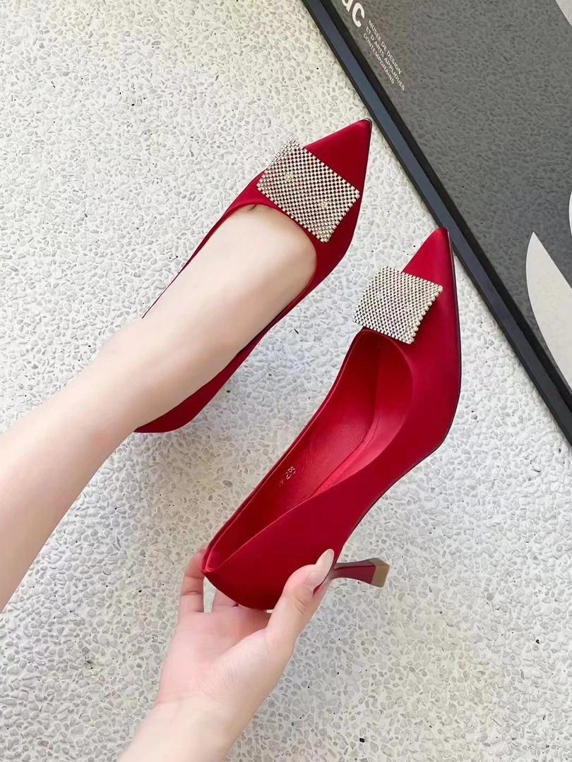 【6厘米】浅口高跟鞋气质时尚百搭性感细跟结婚尖头新娘鞋不累脚