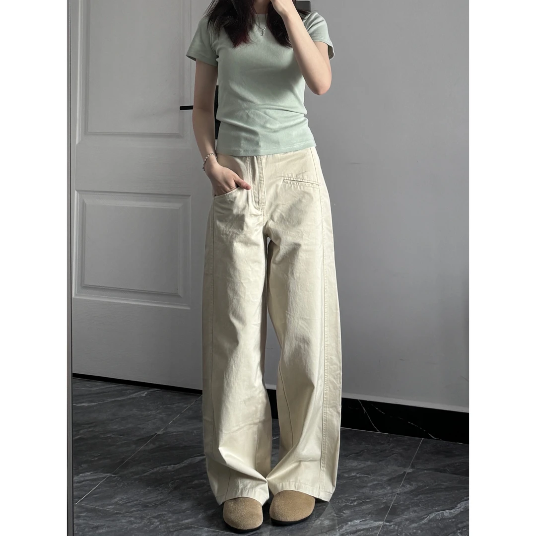 秋秋ootd 纯色百搭高腰阔腿裤女秋季新款宽松简约显瘦直筒拖地裤