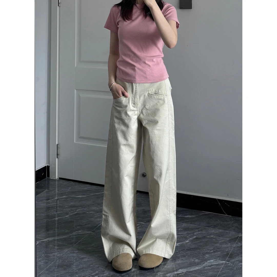 秋秋ootd 纯色百搭高腰阔腿裤女秋季新款宽松简约显瘦直筒拖地裤