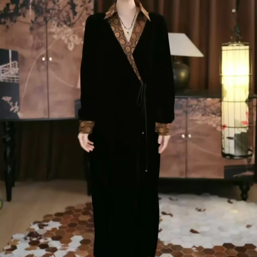 【宛纯】真丝丝绒宽松时尚休闲百搭洋气气质袍子国风复古风衣