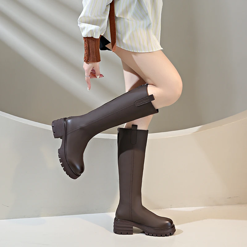 十七骑士厚底高筒靴小个子女靴女鞋时尚长筒秋冬过膝圆头高级洋气