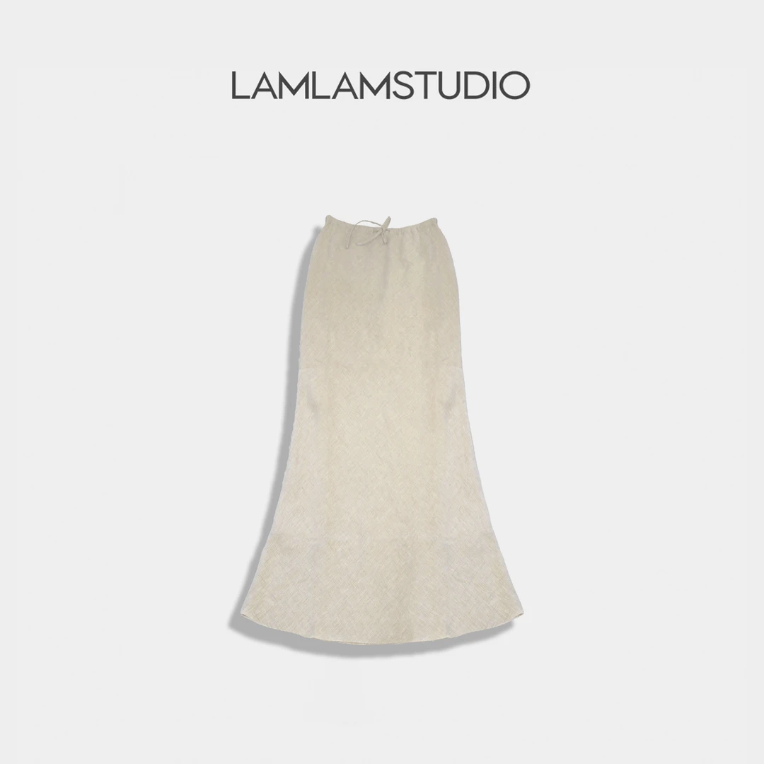“庭间叙麻”半身裙白色舒适高腰长款裙子提花 张一琳
