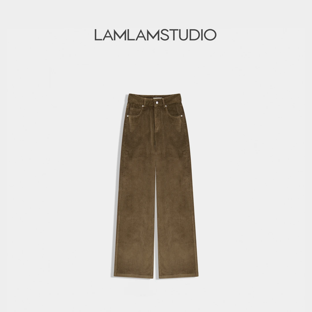 ”棕榈悠绒“灯芯绒裤子直筒复古宽松长裤 张一琳 L2411014K