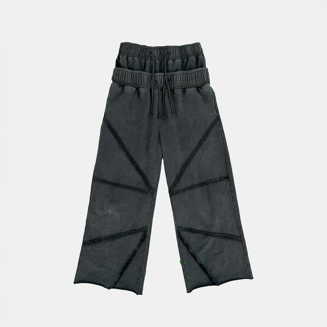 SEXXDEVIL双腰头设计做旧水洗毛边抽绳阔腿套装宽松休闲裤卫裤