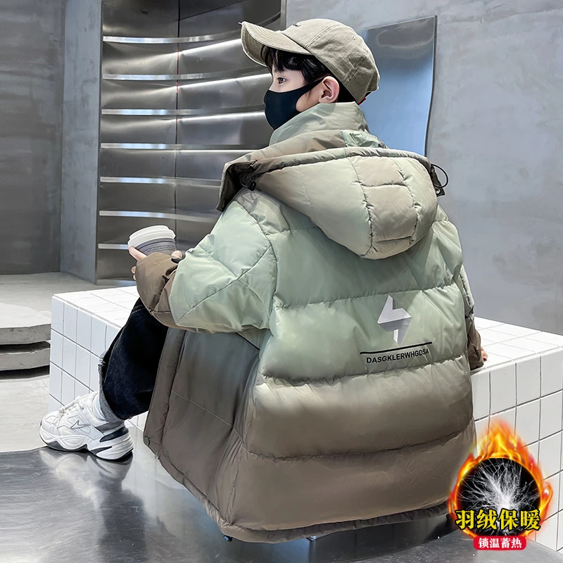 男童炸街潮牌羽绒服冬款2023新款洋气儿童中长款渐变时髦冬装外套
