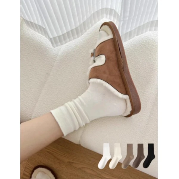 小鹿家月子袜女中筒棉袜秋冬素色秋冬长袜堆堆袜ins