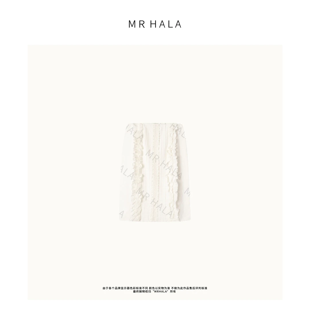 MRHALA 种月垂感棉纱亚麻交织花饰单裙 LQ40394