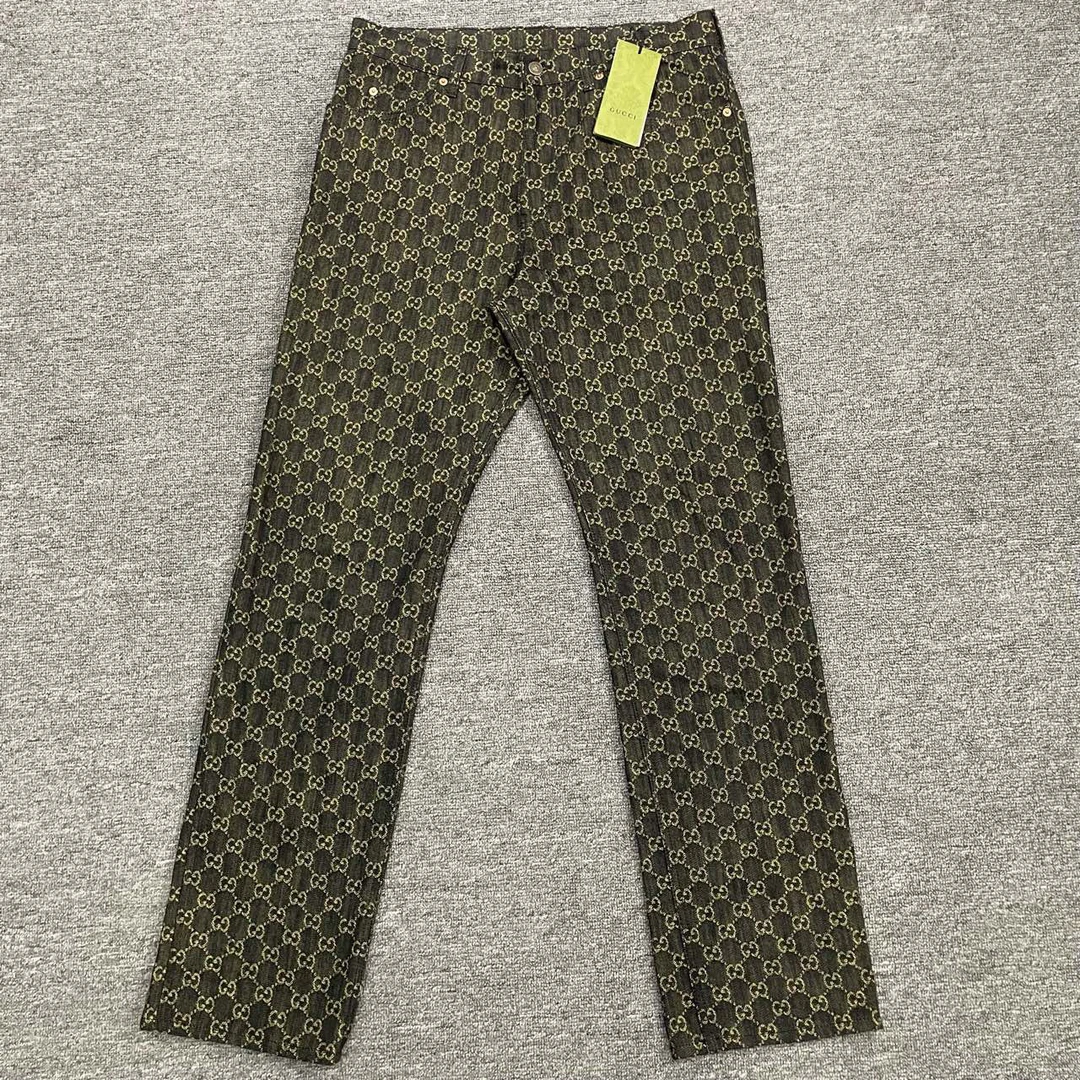 GUCCI 古驰双G满印纽扣中腰直筒长裤牛仔裤 34码全新带吊Sl000357