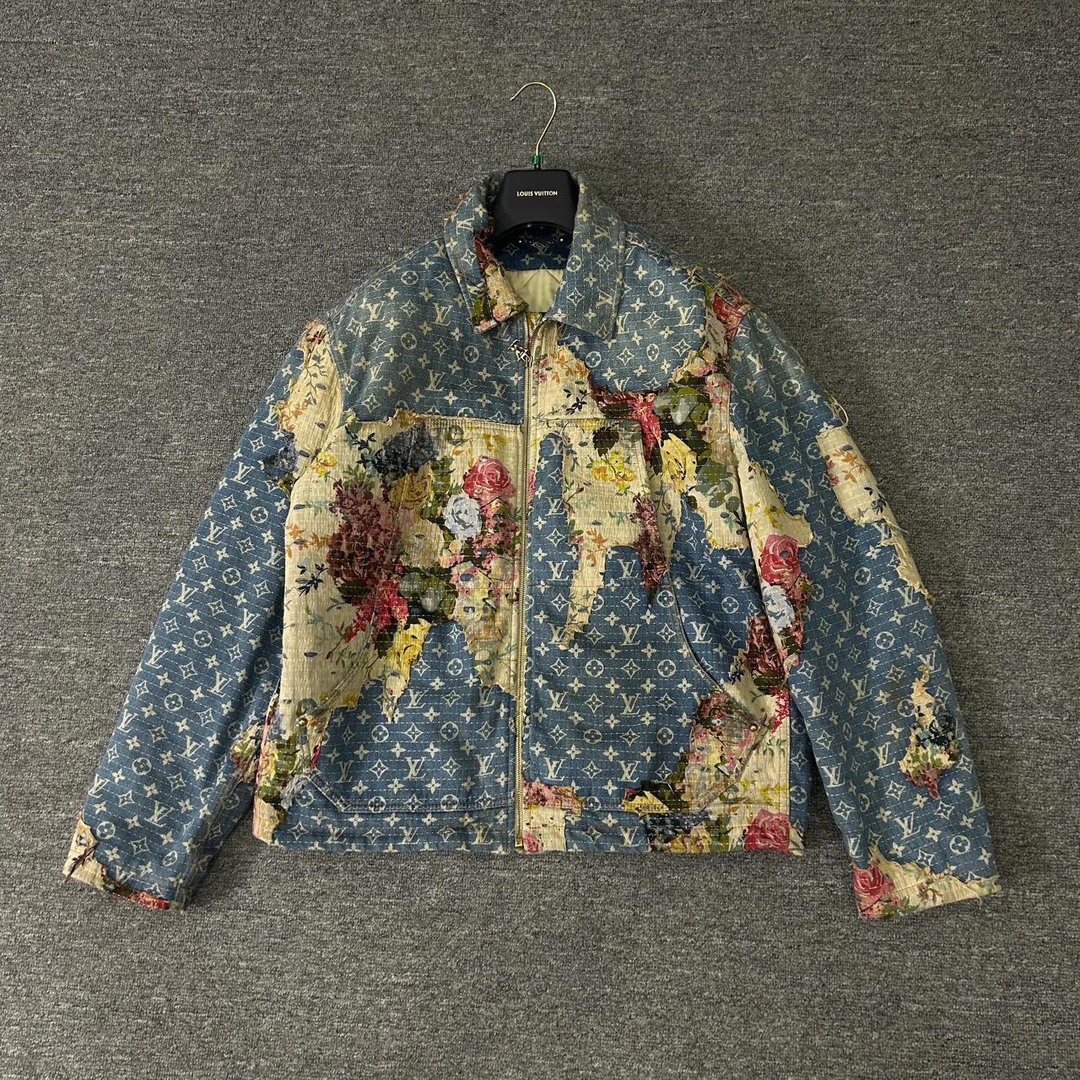 LouisVuitton糜烂花卉破坏牛仔夹克/50码/99新/sl00763/公价36500