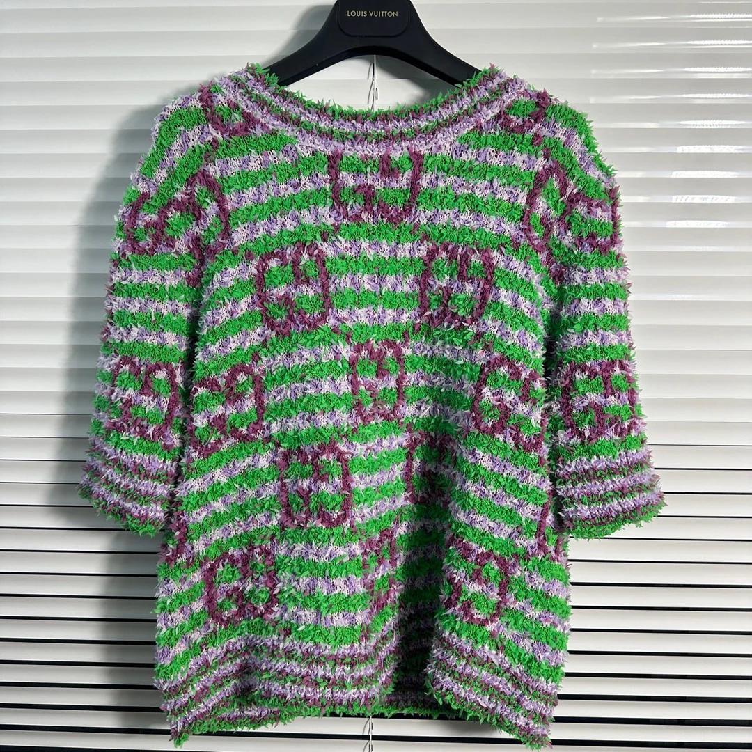 Gucci古驰/logo花纹圆领短袖毛衣针织衫上衣/G码/全新带吊/001089