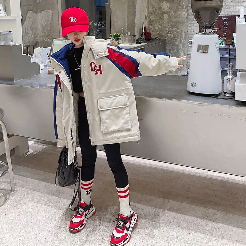 女大童外套冬装加厚夹学生大衣新款女孩服休闲连帽派克服