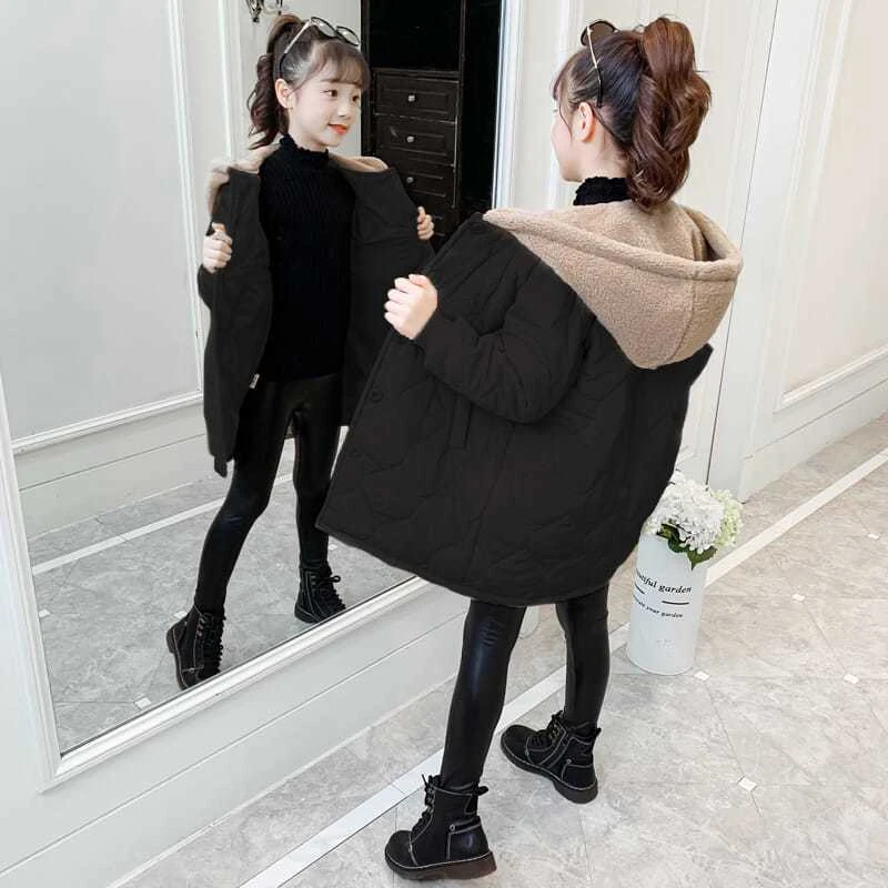 女童冬装衣新款儿童中长款洋气服中大童加厚冬季袄外套