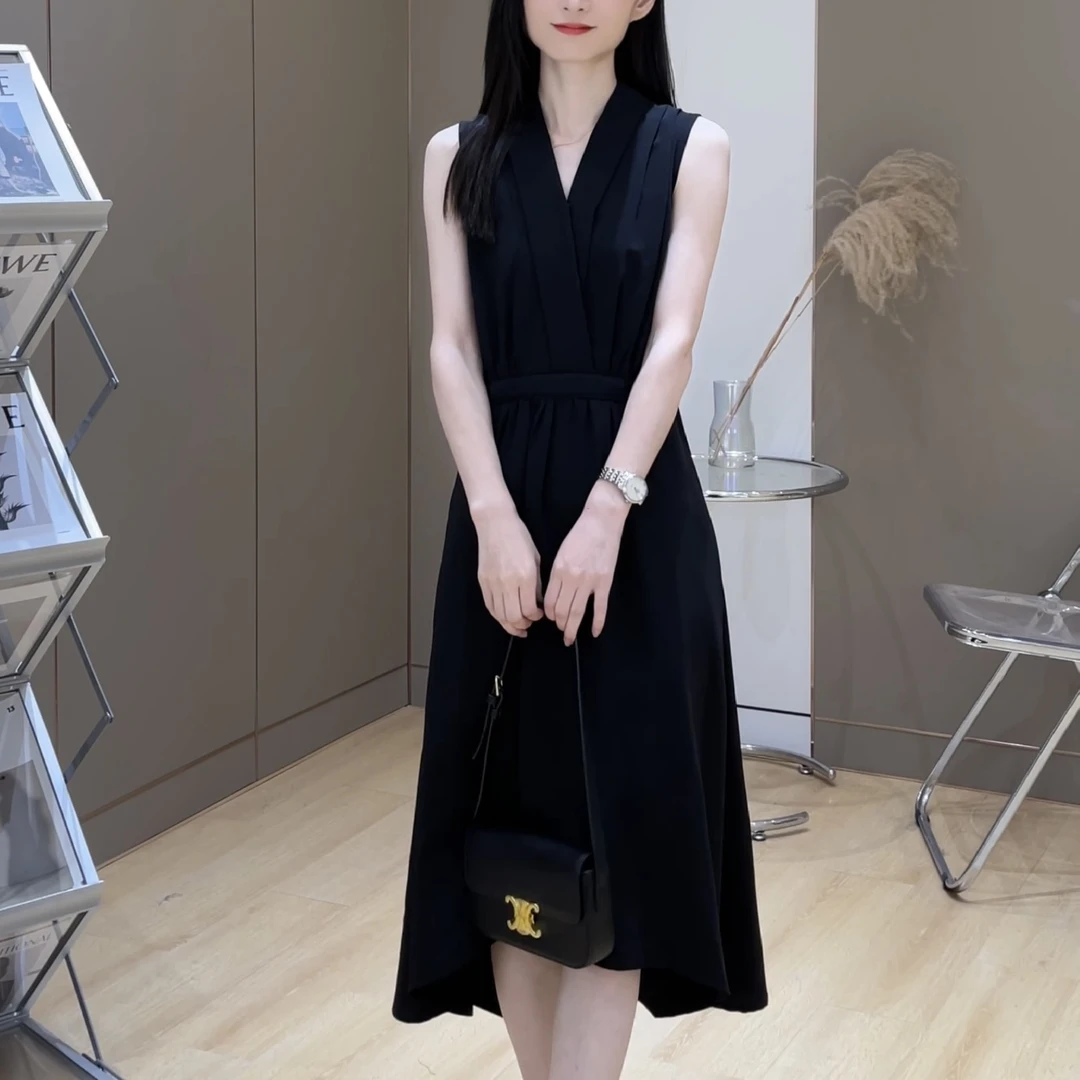 现货2025夏季新款坎肩女装设计感无袖显瘦长款无袖法式连衣裙S-XL