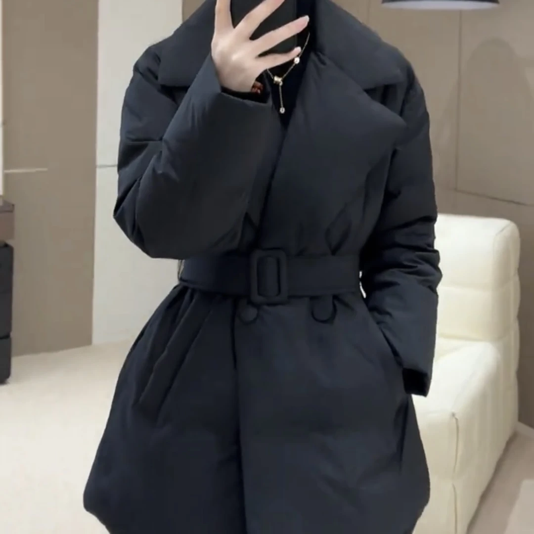 现货90白鸭绒羽绒服2024秋冬新款优雅黑色气质高品质冬季外套S-XL