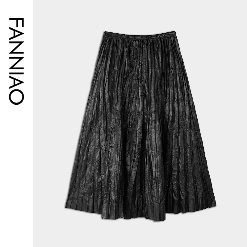 凡鸟F241Q002半身裙原创设计百搭气质中长裙褶皱显瘦女通勤时尚