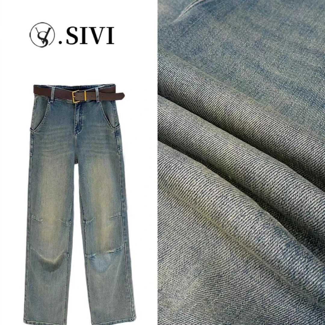 熙薇复古蓝工装休闲直筒裤【人间指南】2024早秋新款时尚百搭F6197