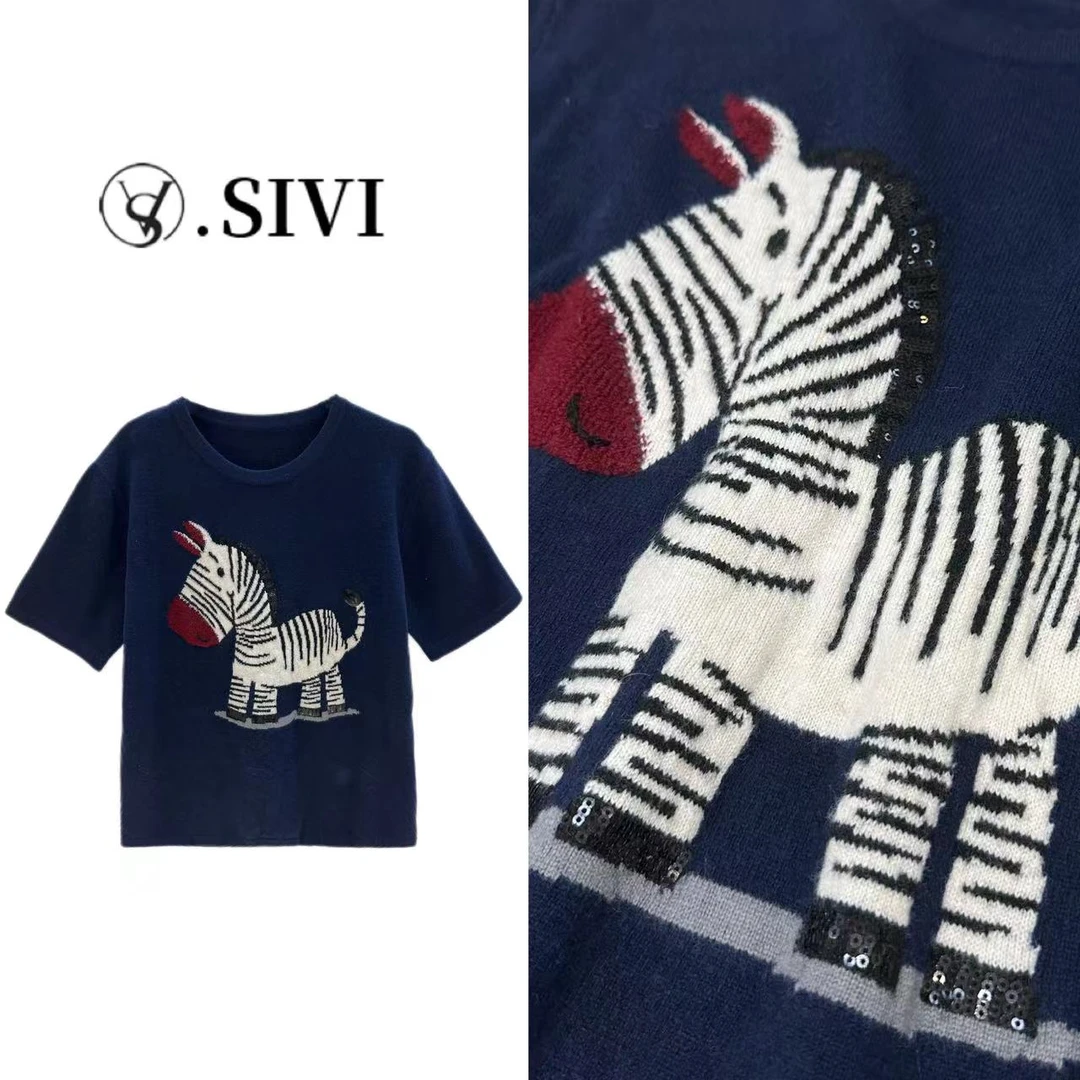 熙薇设计师气质毛衣【斑马斑马】2024早秋新款时尚休闲上衣F6452