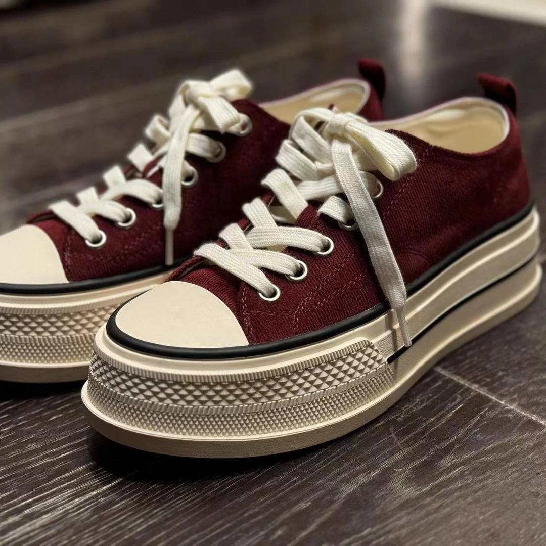 【熙薇品牌】2024早秋新款时尚显高系带灯芯绒面休闲厚底鞋F6220