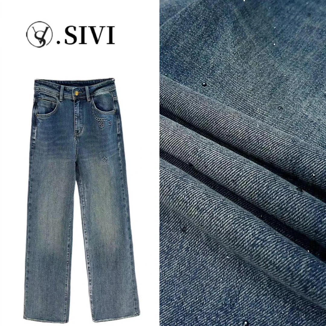 熙薇土耳其弹力潮牌牛仔直筒裤【笔墨之灵】2024早秋新休闲裤F6306