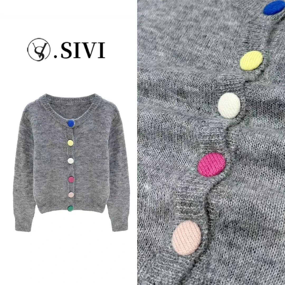 熙薇欧货马海毛毛衣【七色彩扣】2024早秋新款时尚休闲上衣F6444