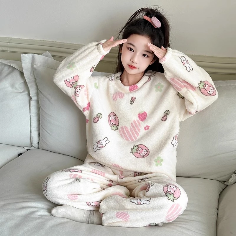 女孩睡衣初中生少女风秋冬2024新款女童居家服套装中大童加绒保暖