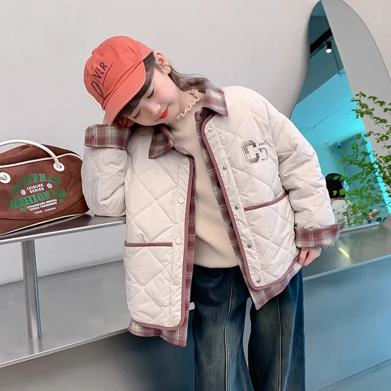 女童外套秋冬款2024新款洋气儿童棉服冬装加厚夹棉冬季假两件上衣