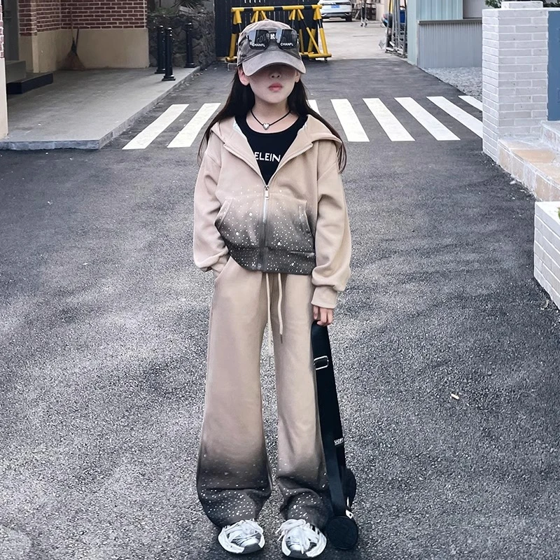 女童亮钻套装2024新款秋装儿童洋气运动服中大童春秋卫衣两件套潮