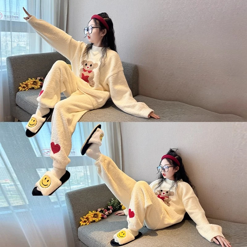 女童网红爆款睡衣秋冬2024新款高颜值女孩法兰绒儿童珊瑚绒家居服