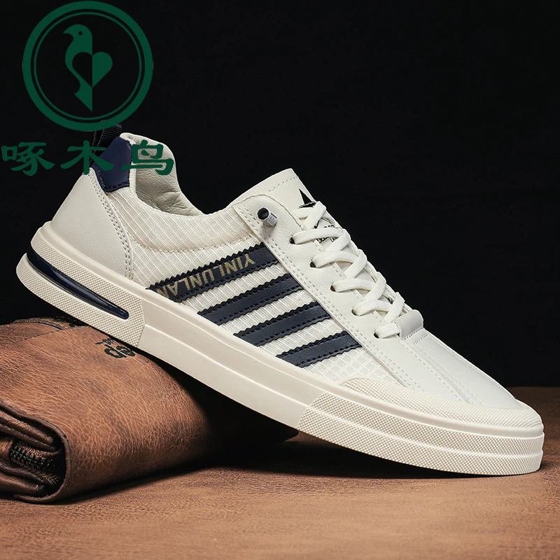 【正品】啄木鸟春季男士小白鞋透气潮流百搭一脚蹬运动休闲鞋子男款