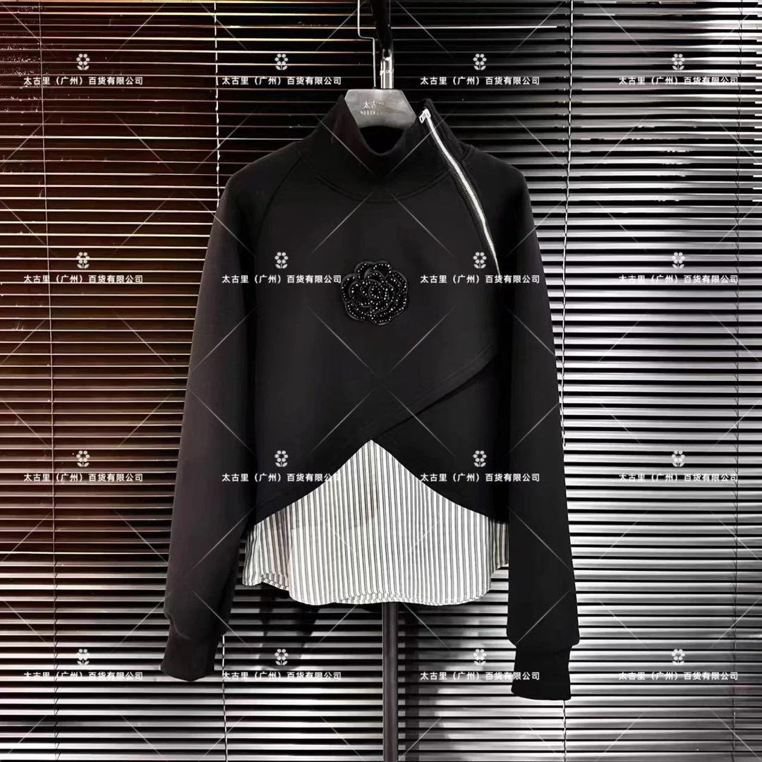 秋冬新款丨潮牌定制真两件设计气质轻奢长袖套头时尚翻领卫衣