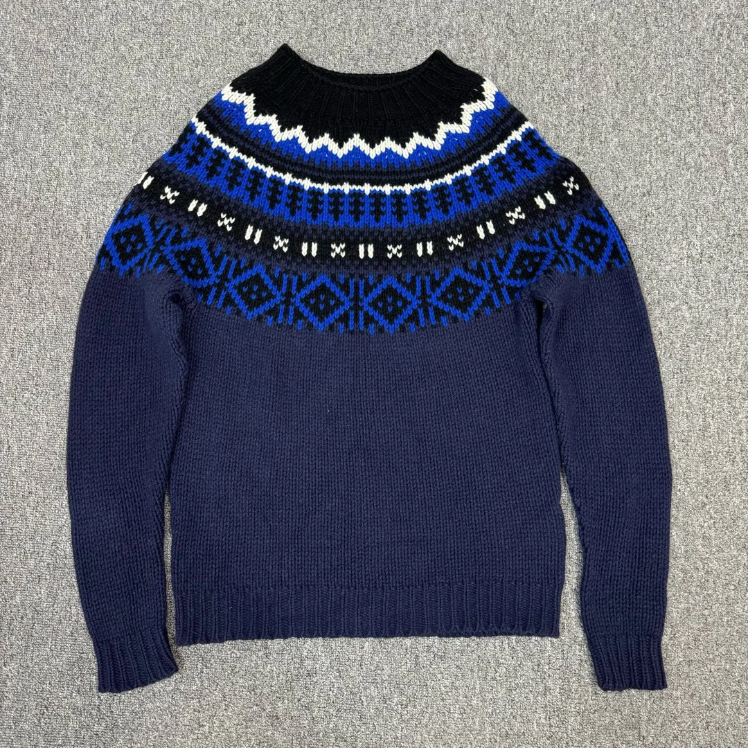 Moncler蒙口 深蓝色民族风袖标羊绒毛衣 M码99新 9957366