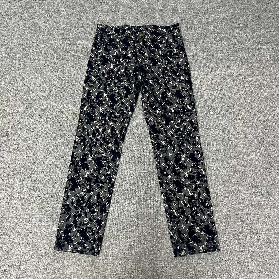 LV LouisVuitton 路易威登 黑色老花植绒牛仔裤 全新带吊牌34码