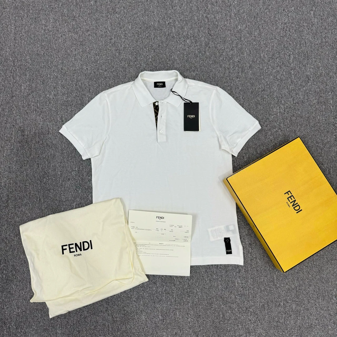Fendi芬迪 白色领口双F短袖Polo衫 未使用带吊牌S码 8471037