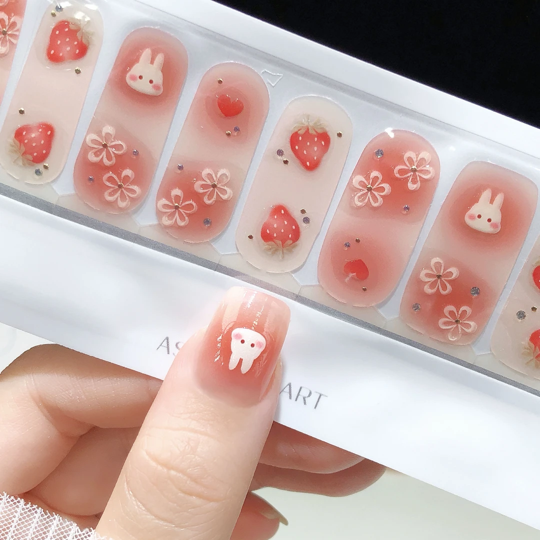 【草莓兔兔】美甲贴纸显白卡通可爱成品甲油膜持久防水免封层甲片