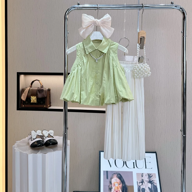 女童夏装套装2025新款女孩洋气夏款阔腿裤儿童韩系无袖夏季两件套