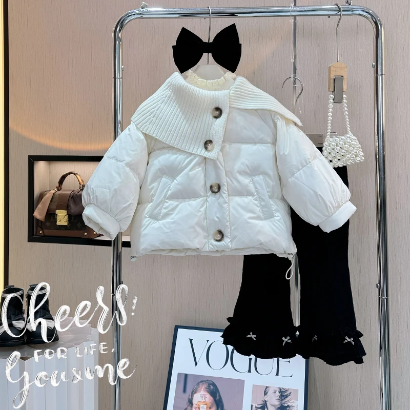 女童冬装棉服外套新款女孩洋气加厚白色棉袄儿童套装时尚冬季棉衣