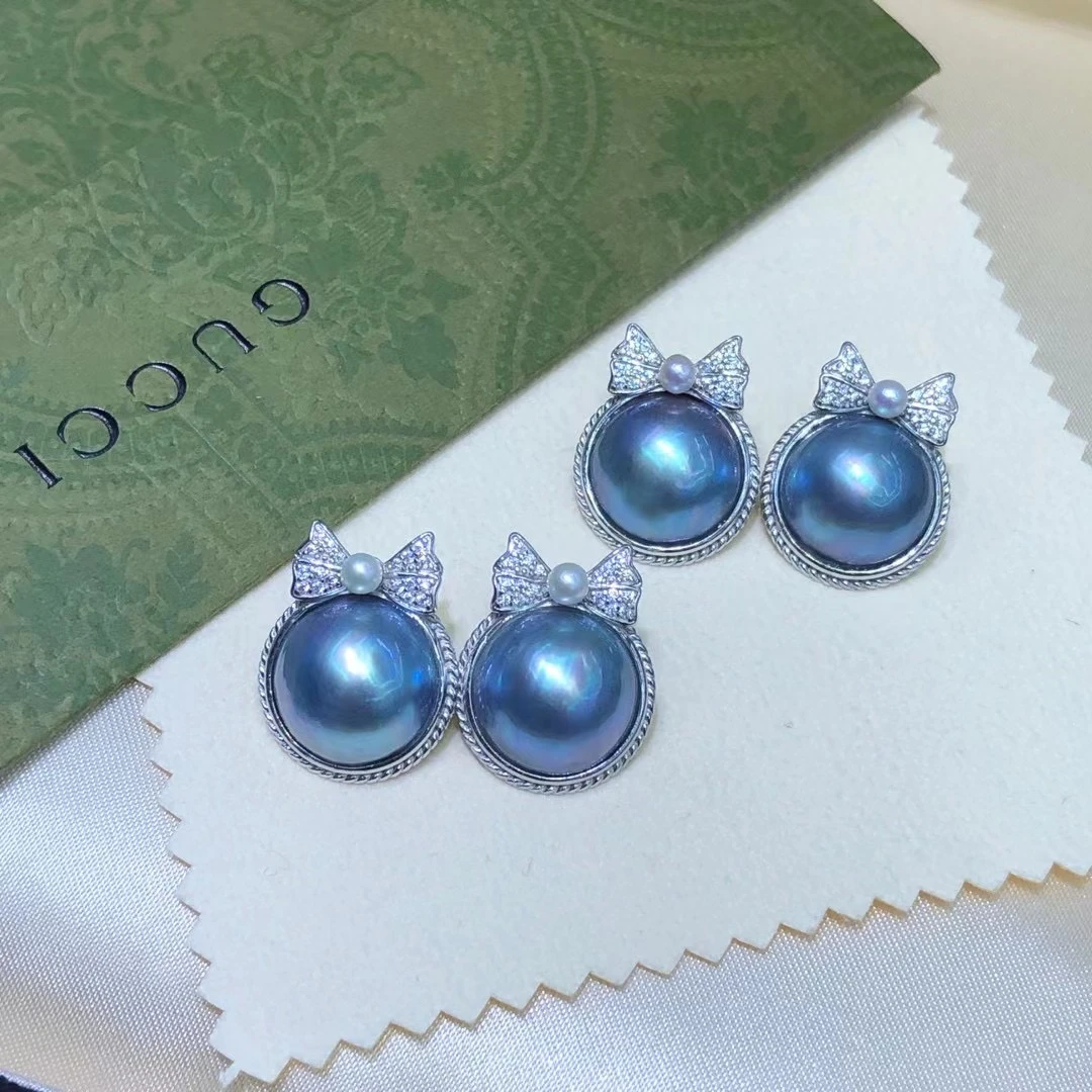 时宜珠宝在逃公主蝴蝶结海水马贝珍珠S925银耳钉优雅知性多样发一