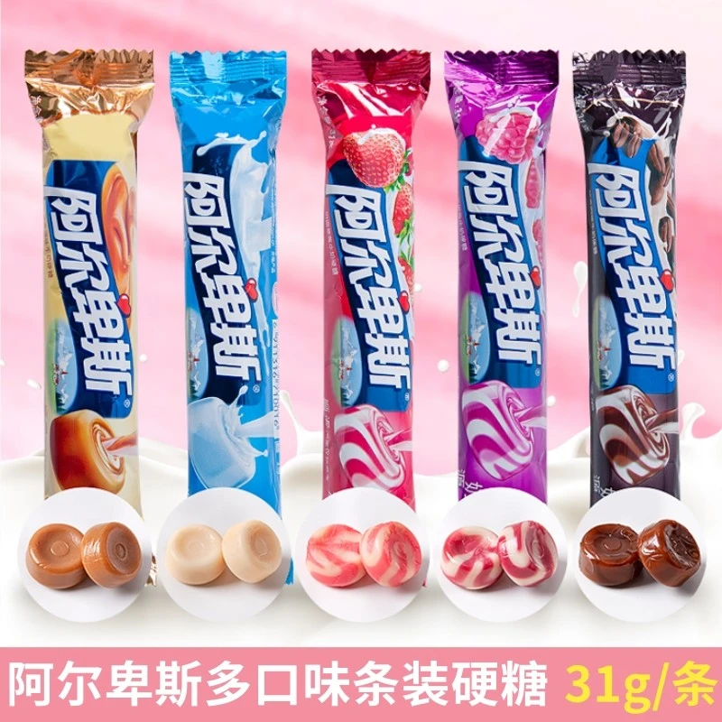 阿尔卑斯牛奶硬糖条糖31g口味水果糖糖果休闲零食特浓爱心盒装