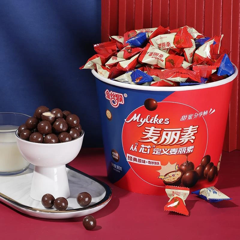 金丝猴麦丽素365g分享桶跳跳糖巧克零食小包装桶装酥脆经典美味