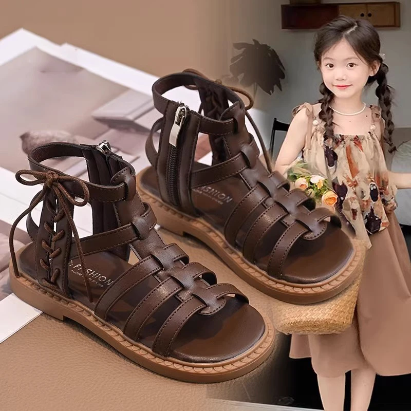 女童凉鞋夏款2024新款夏季儿童罗马鞋女大童爆款女孩时尚公主鞋子