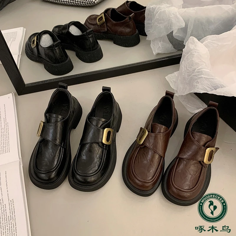 啄木鸟乐福鞋新款女鞋单鞋软英伦风黑色小皮鞋子爆上班族女款